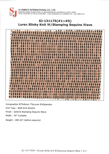 SJ-131175(#1~#5) Lurex Slinky Knit W/Stamping Sequins Wave