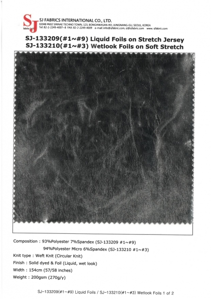 SJ-133209(#1~#9) Liquid Foils on Stretch Jersey