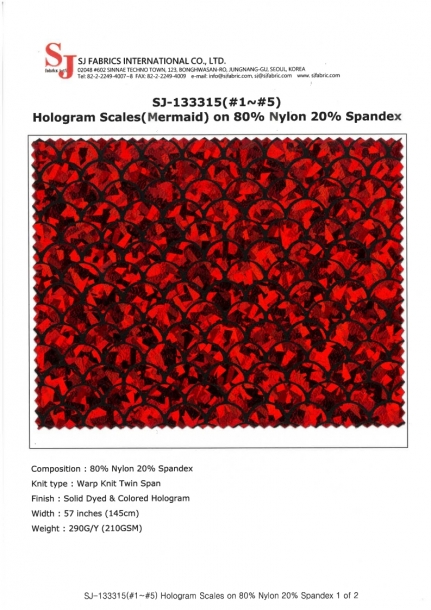 SJ-133315(#1~#5) Hologram Scales(mermaid) on 80%Nylon 20%Spandex 