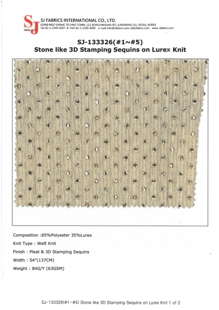SJ-133326(#1~#5) Stone like 3D Stamping Sequins on Lurex Knit