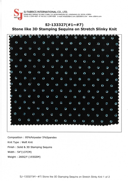 SJ-133327(#1~#7) Stone like 3D Stamping Sequins on Stretch Slinky Knit