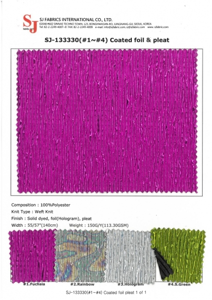 SJ-133330(#1~#4) Coated foil & Pleat