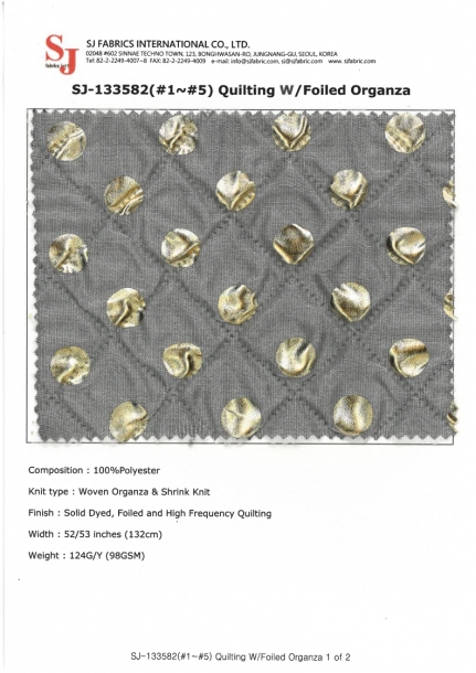 SJ-133582(#1~#5) Quilting W/Foiled Organza